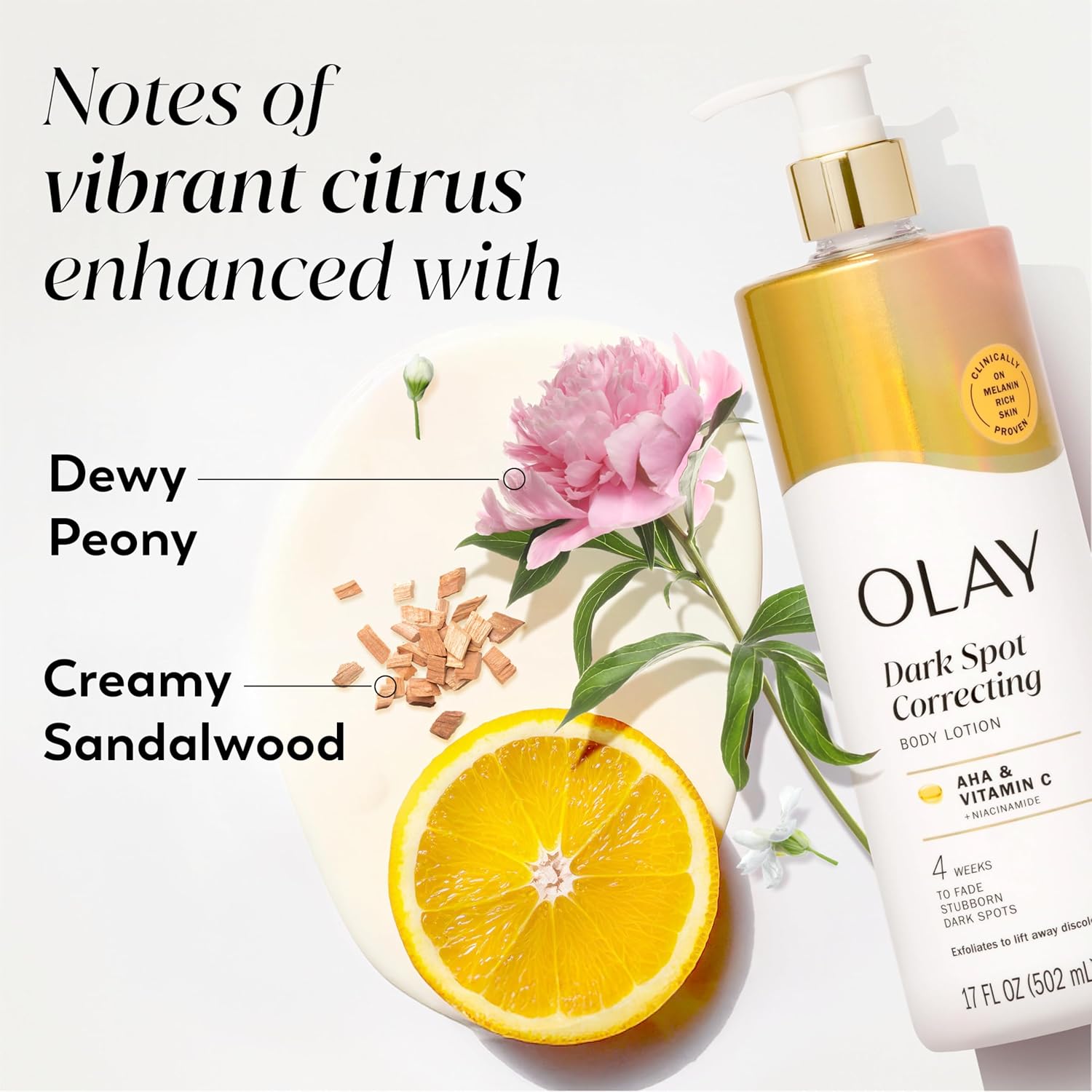 Olay Dark Spot Correcting Body Lotion with AHA and Vitamin C, 502ml bottle with gold pump dispenser
