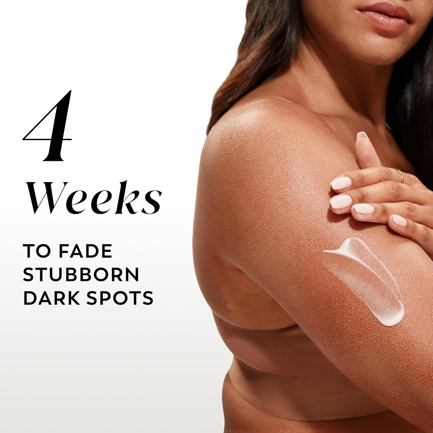 Olay Dark Spot Correcting Body Lotion with AHA Serum on shoulder skin