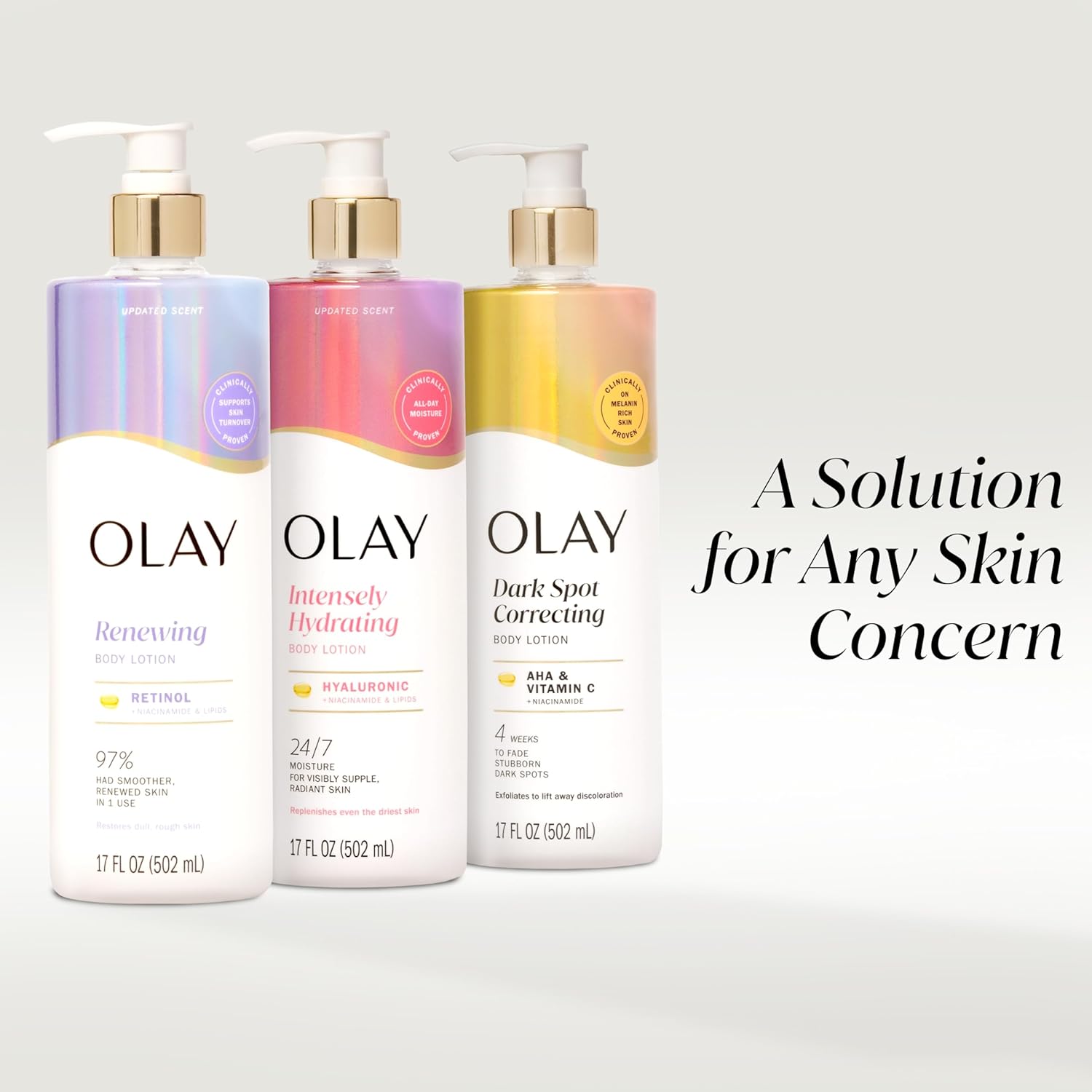 Olay Renewing Body Lotion with Retinol 502ml pump bottle purple