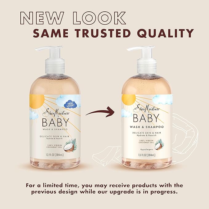 SheaMoisture 100% Virgin Coconut Oil Baby Wash and Shampoo 13 fl oz bottle with pump dispenser