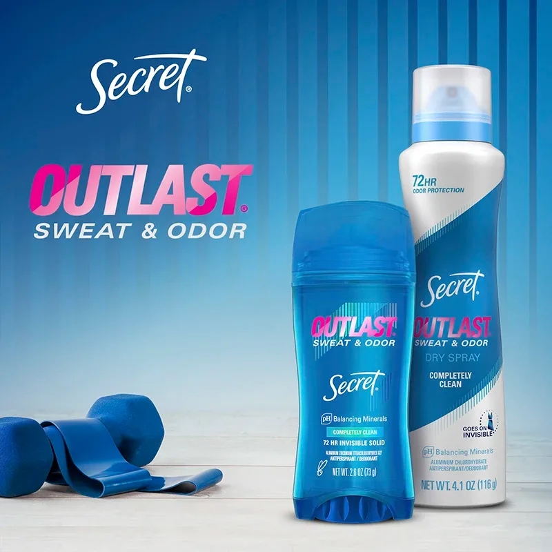 Secret Outlast Invisible Solid deodorant with minerals 73g blue stick