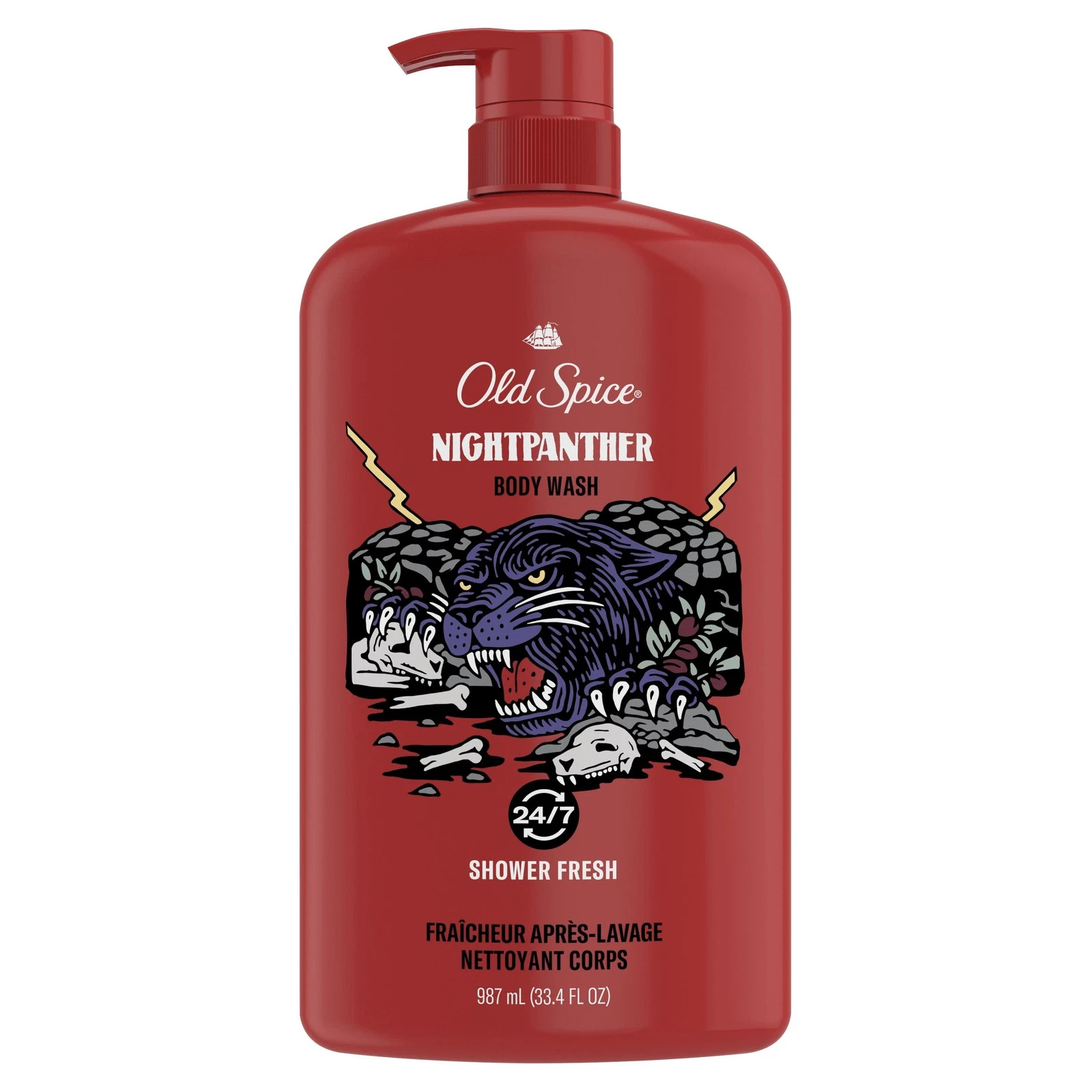 Old Spice NightPanther red body wash pump bottle 987ml men's shower gel