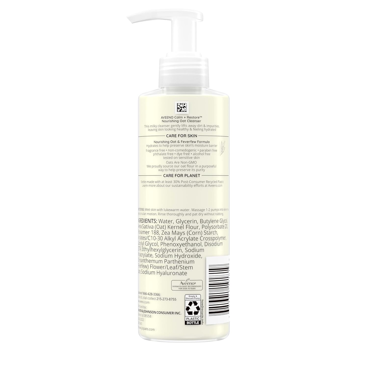 Aveeno Calm + Restore Nourishing Oat Cleanser 232ml pump bottle cream