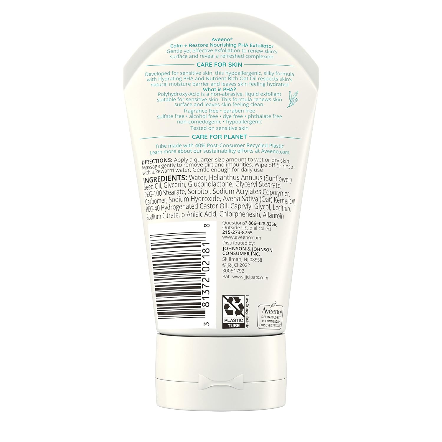 Aveeno Calm + Restore Nourishing PHA Exfoliator 118ml tube, white packaging
