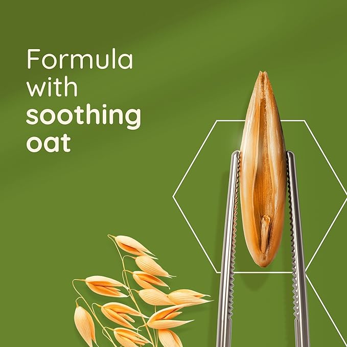Wooden hair comb with soothing oat formula product demonstration