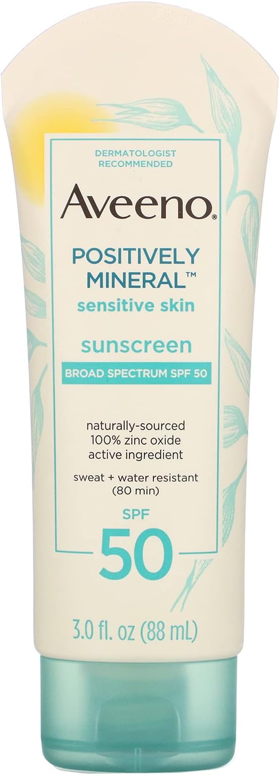 Aveeno Positively Mineral Sensitive Skin Sunscreen SPF 50, 88ml tube