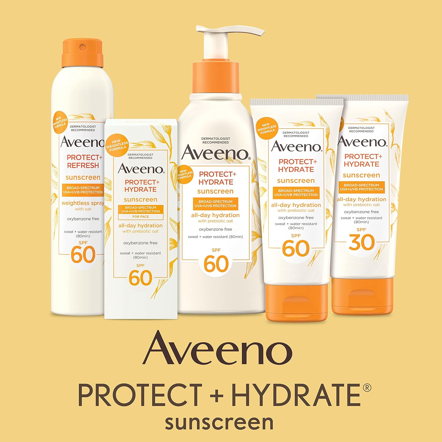 Aveeno Protect + Hydrate Sunscreen SPF 60 white and orange bottle 60ml