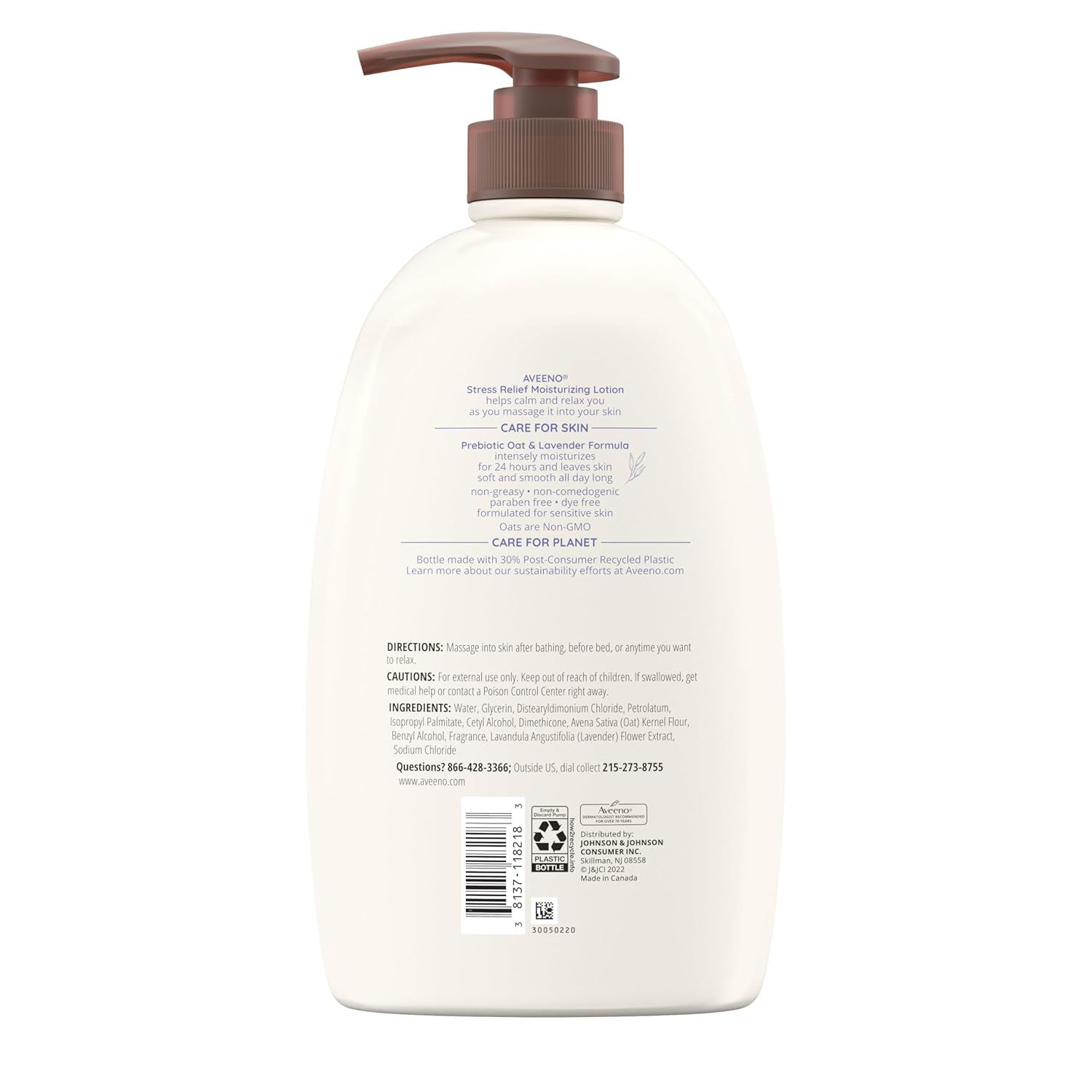 Aveeno Stress Relief Moisturising Lotion 975ml pump bottle with lavender formula