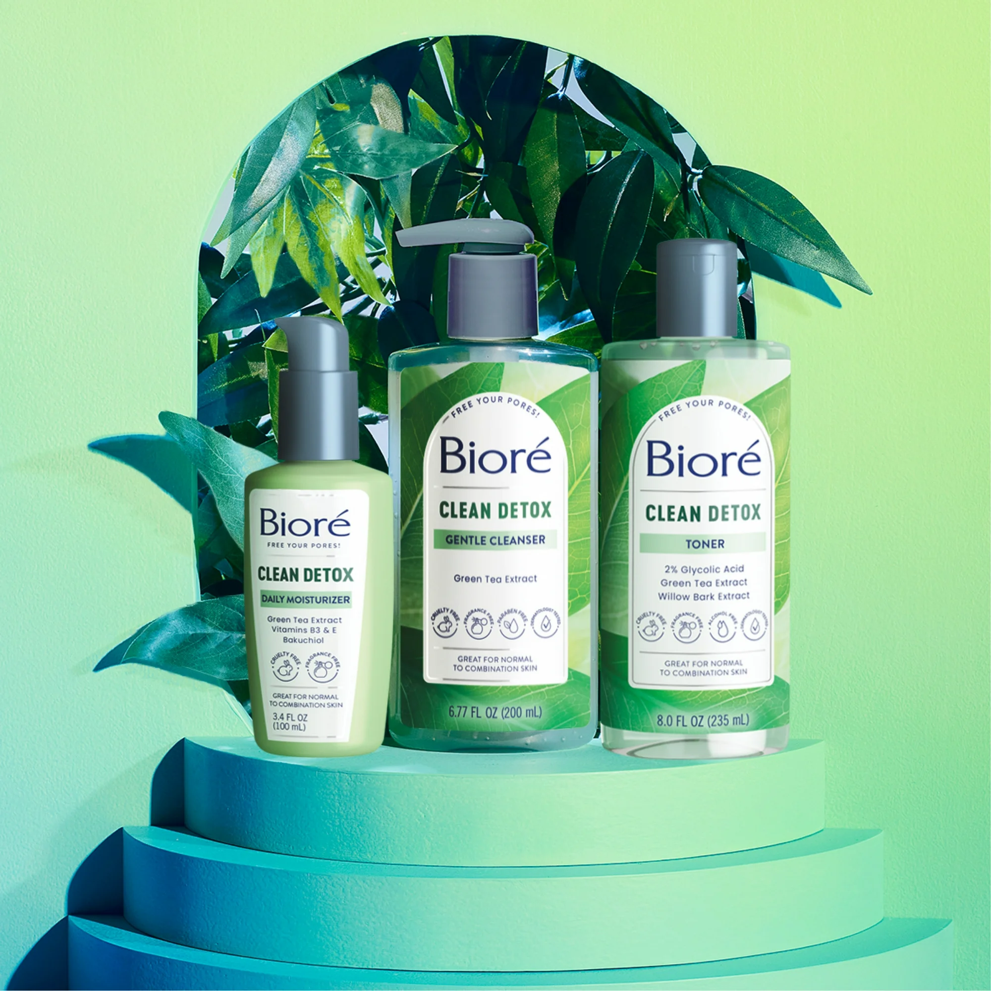 Bioré Clean Detox Gentle Cleanser 200ml pump with green tea extract