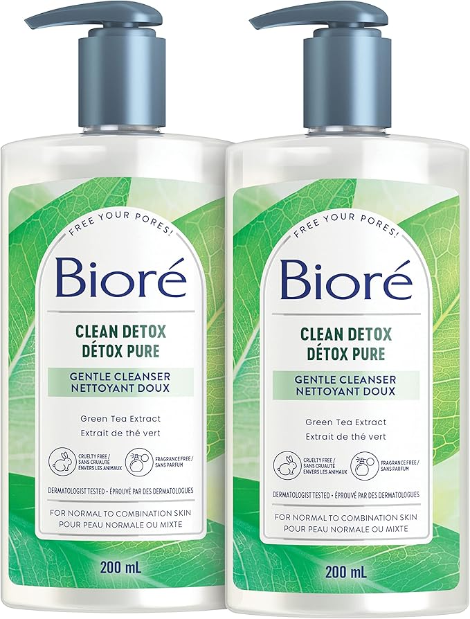 Bioré Clean Detox Gentle Cleanser 200ml pump bottle with green tea extract