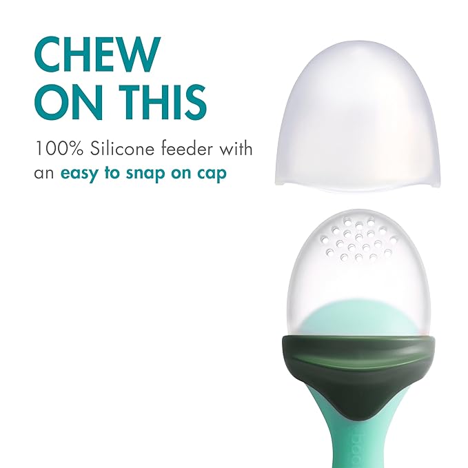 Boon Pulp mint green silicone feeder with snap-on cap, 6 months plus