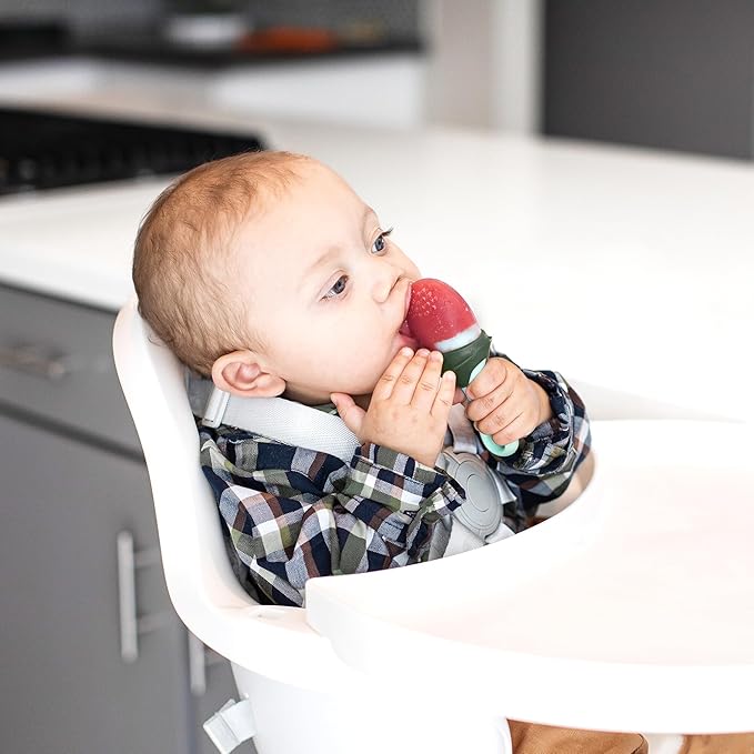 Boon Pulp silicone feeder with mint green handle for babies 6 months plus