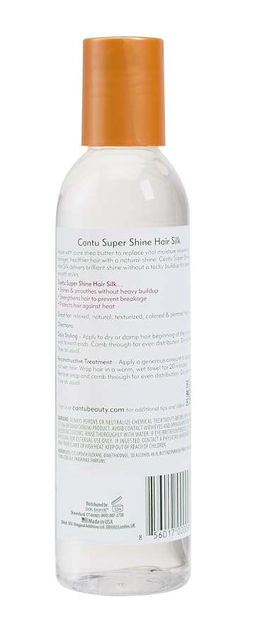 Cantu Shea Butter Super Shine Hair Silk 180 ml clear bottle with gold cap