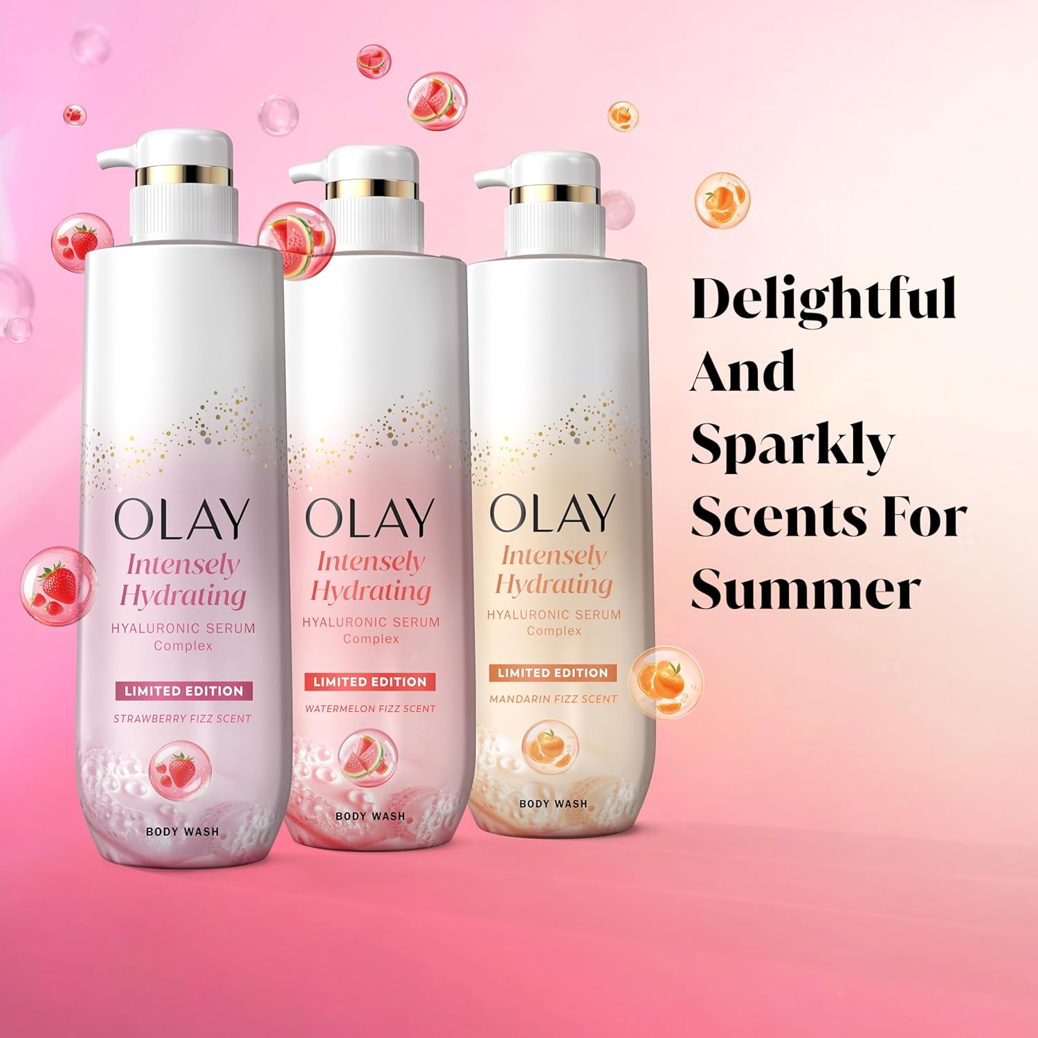 Olay Intensely Hydrating Body Wash Strawberry Fizz with Hyaluronic Serum Complex