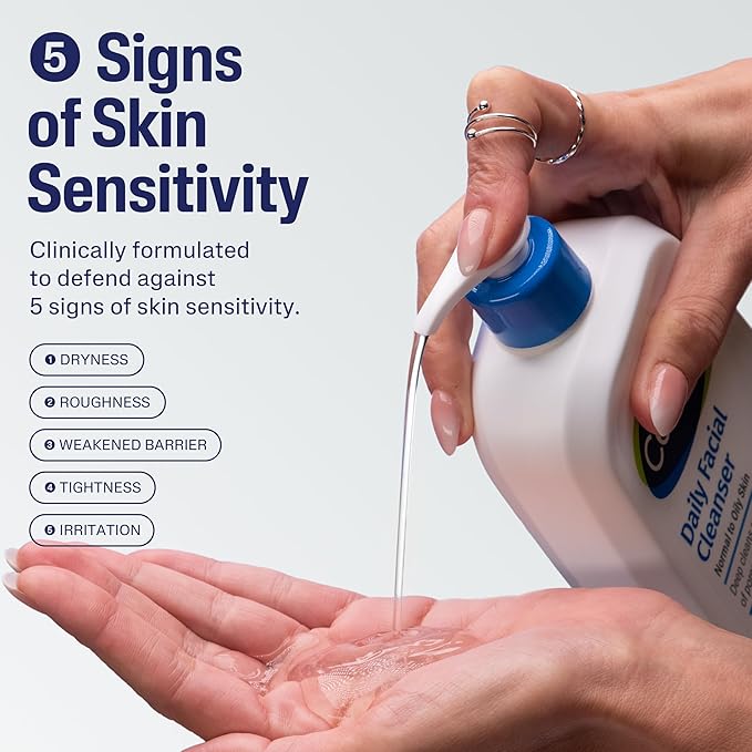 Cetaphil Daily Facial Cleanser Sensitive Skin 473ml bottle with blue cap