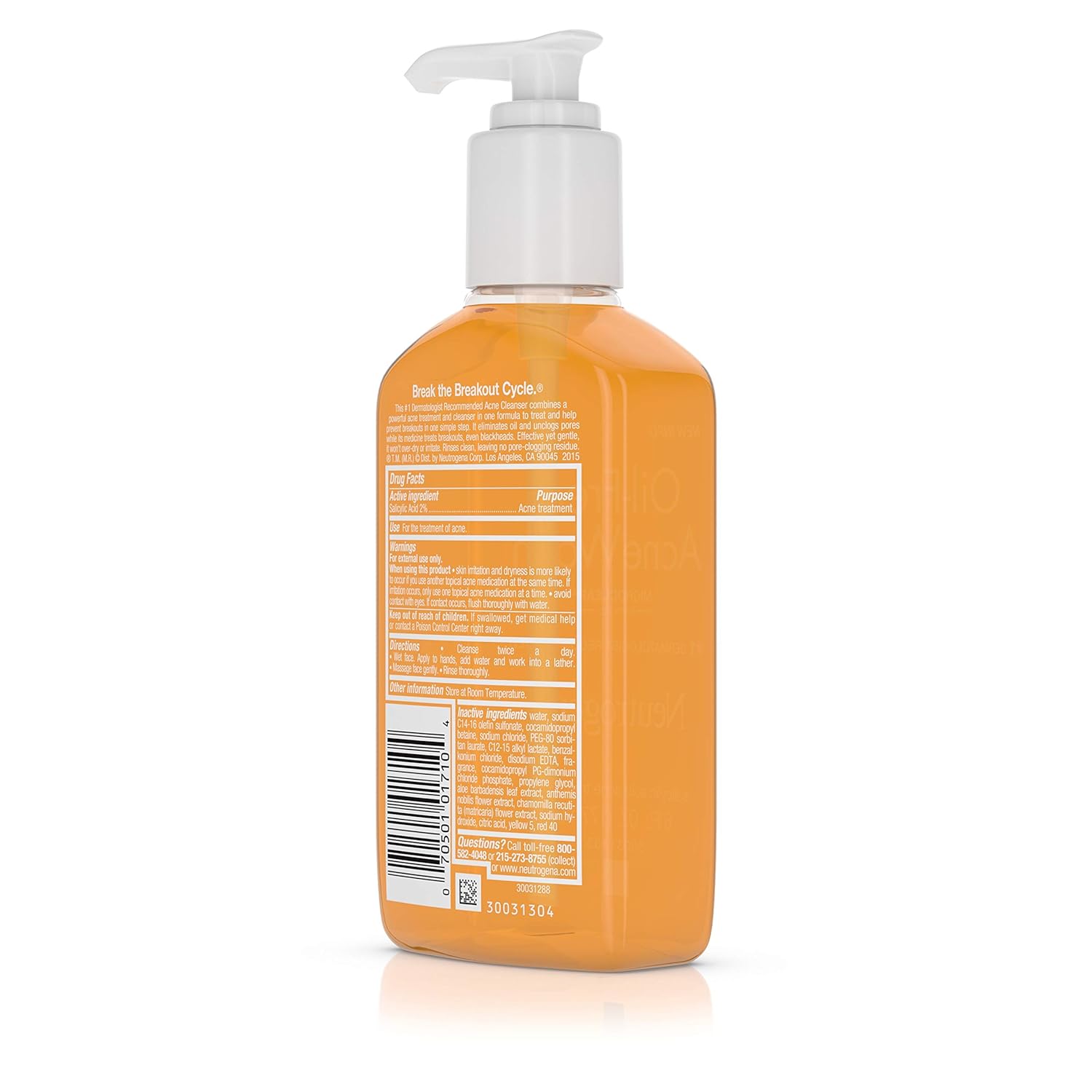 Neutrogena Oil-Free Acne Wash 6 oz orange liquid cleanser with pump dispenser