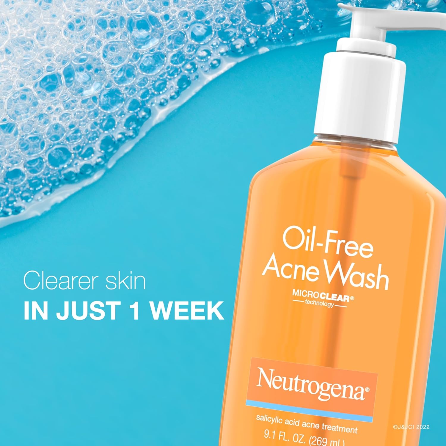 Neutrogena Oil-Free Acne Wash orange liquid cleanser pump bottle 269ml