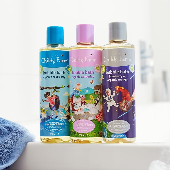 Childs Farm organic raspberry bubble bath 250ml with blue cap
