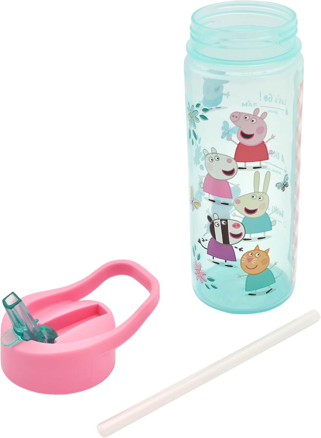 Peppa Pig Polar Gear 500ml water bottle, light blue with character stickers and pink carry handle