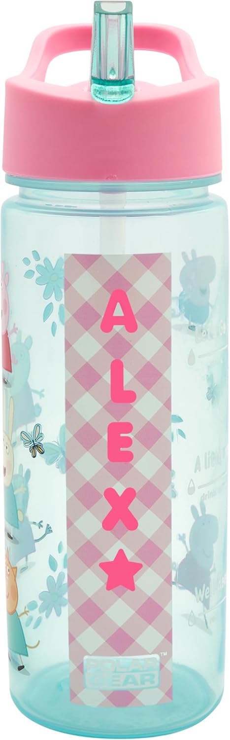 Peppa Pig personalised 500ml kids water bottle pink and turquoise Polar Gear