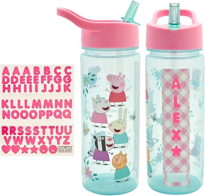 Peppa Pig Polar Gear 500ml personalised kids' water bottle pink and turquoise