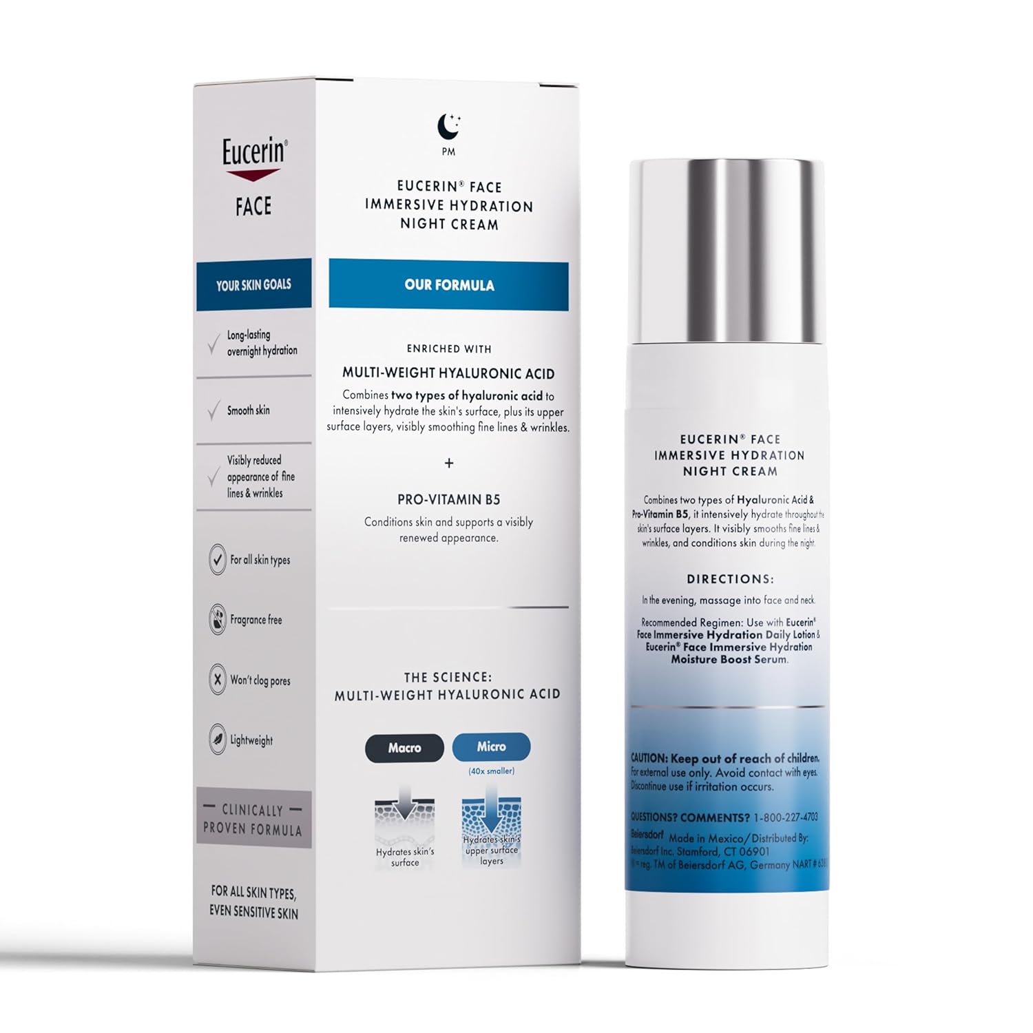 Eucerin Immersive Hydration Face Night Cream 2.5oz jar with packaging box