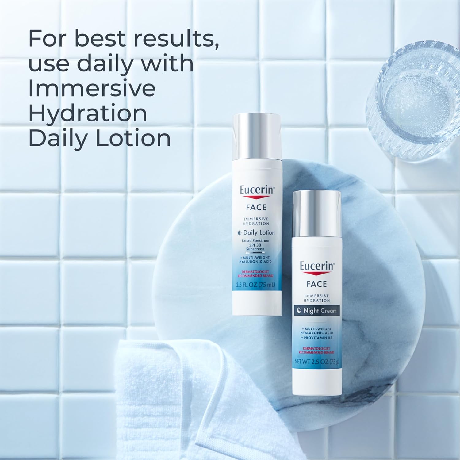 Eucerin Immersive Hydration Face Night Cream 2.5oz tube with silver cap