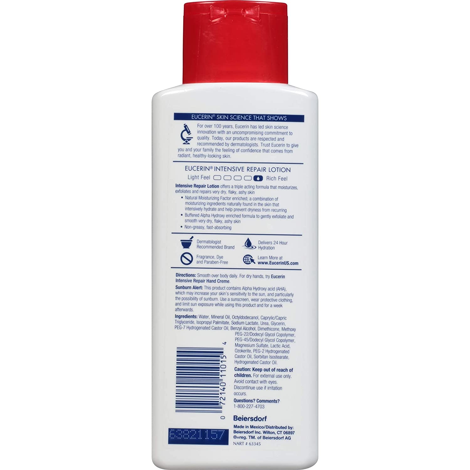 Eucerin Plus Intensive Repair Lotion 8.4 oz bottle with red cap