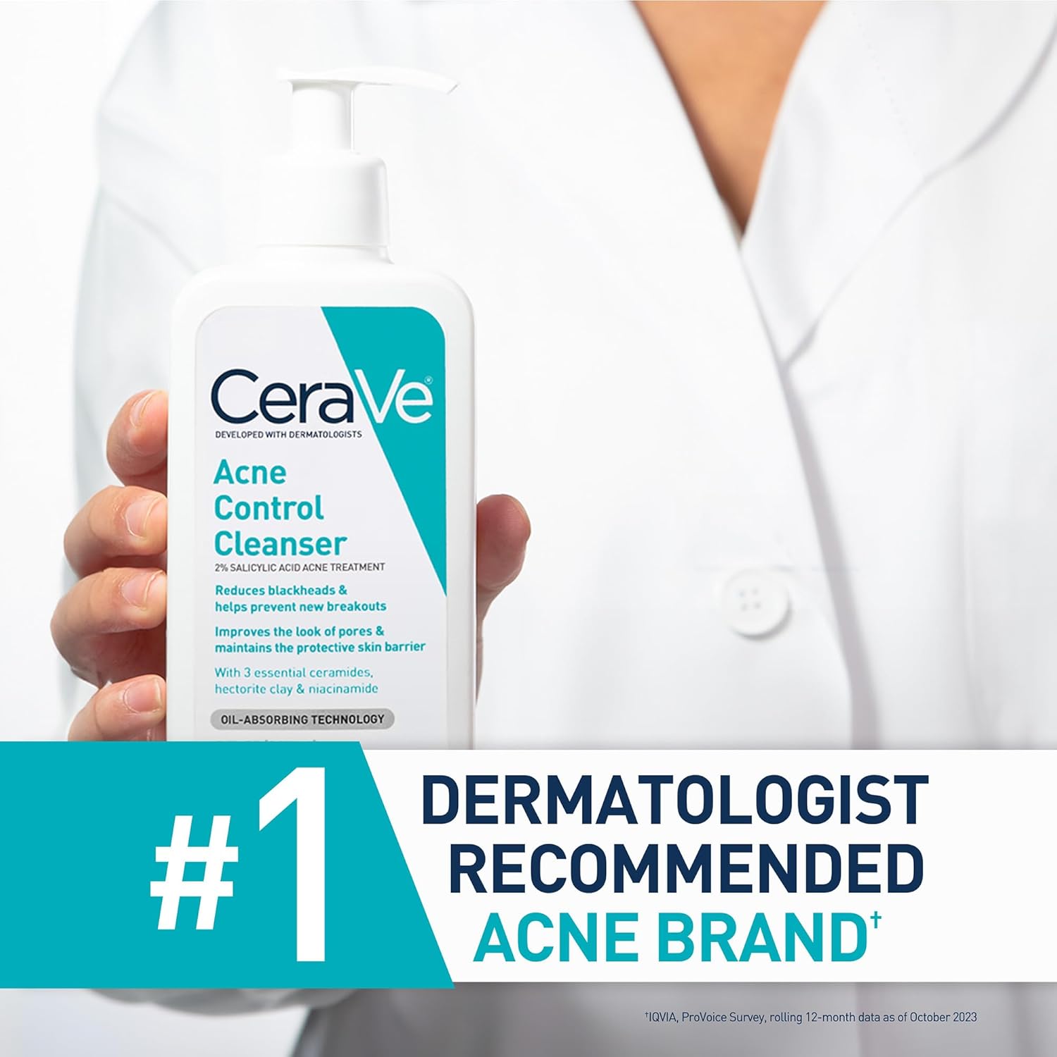 CeraVe Acne Control Cleanser 473 ml white pump bottle with salicylic acid treatment