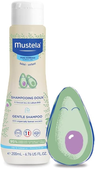 Mustela Baby Gentle Shampoo with organic avocado 200ml bottle and bath toy