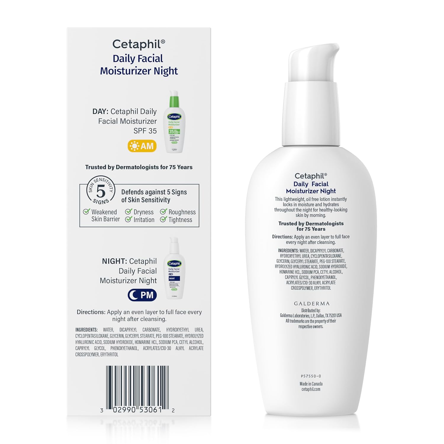 Cetaphil Daily Facial Moisturizer Night hydrating lightweight lotion bottle pump dispenser