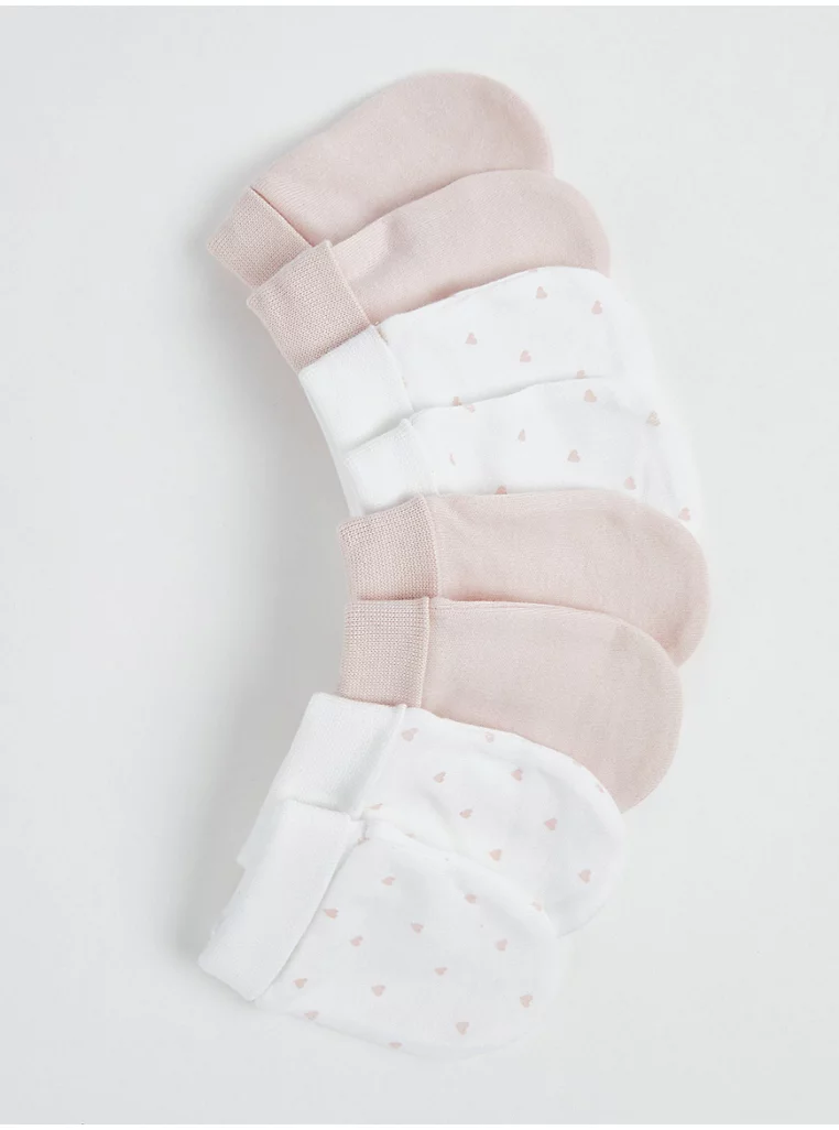 George pink baby mittens four pack in white and pale pink