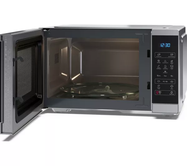 Sharp YC-MS252AU-S silver solo microwave with open door
