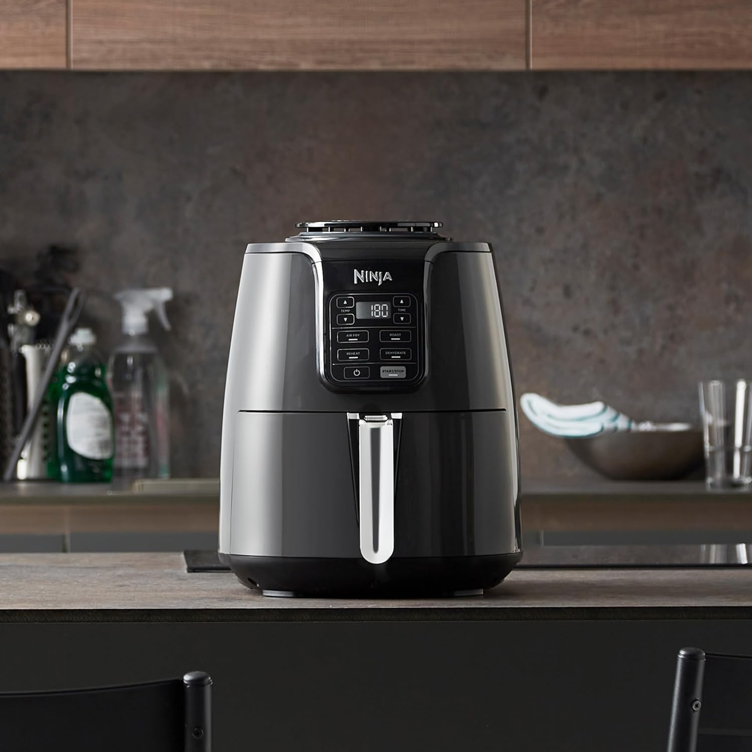 Ninja 3.8L air fryer and dehydrator with digital controls, black and silver finish