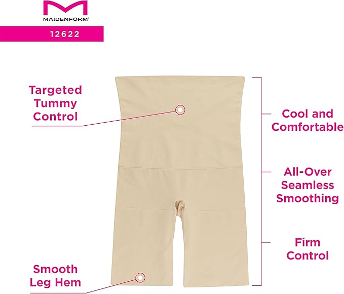 Maidenform latte high-waist thigh slimmer shapewear with targeted tummy control