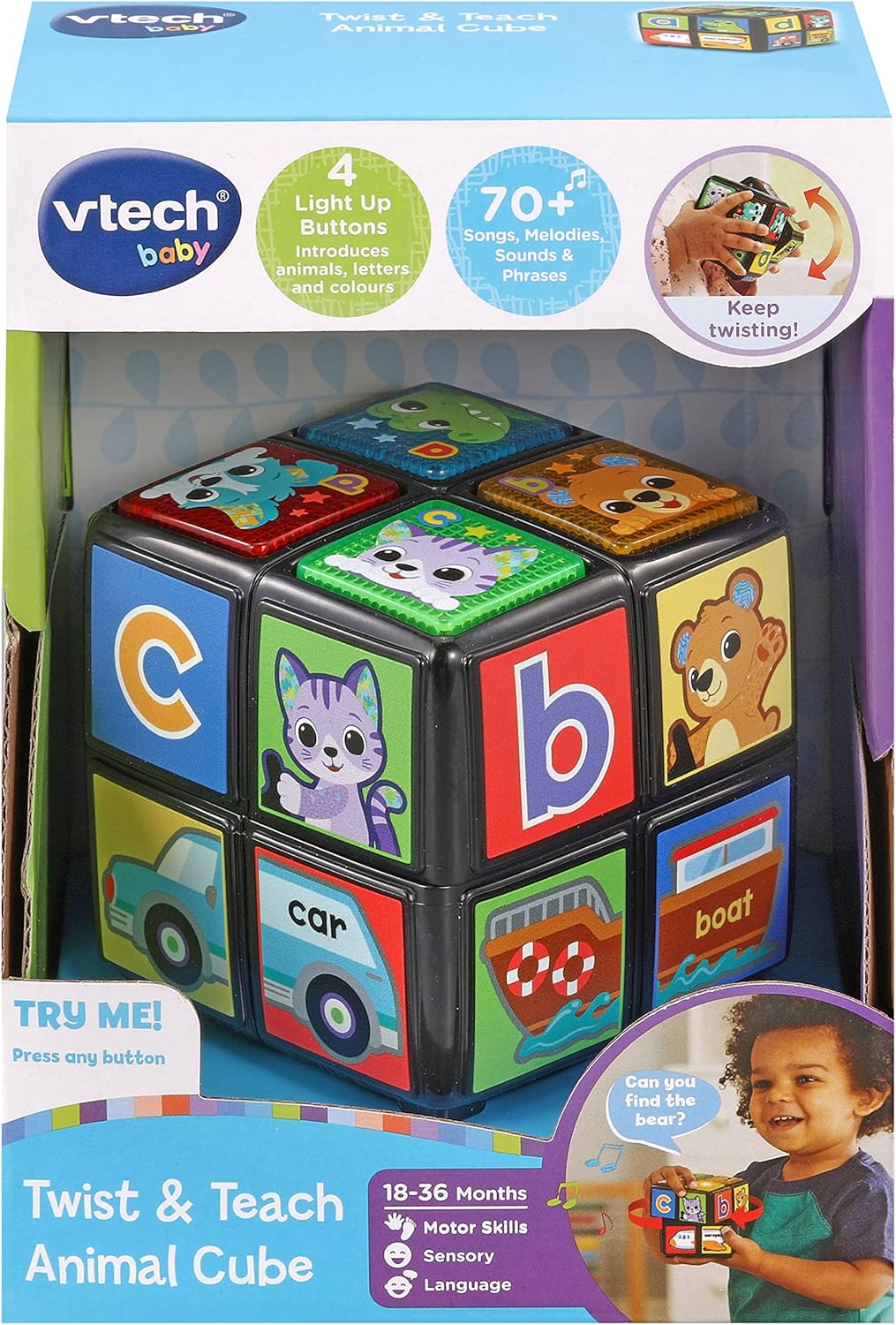Vtech baby Twist & Teach Animal Cube with light up buttons and twisting sides