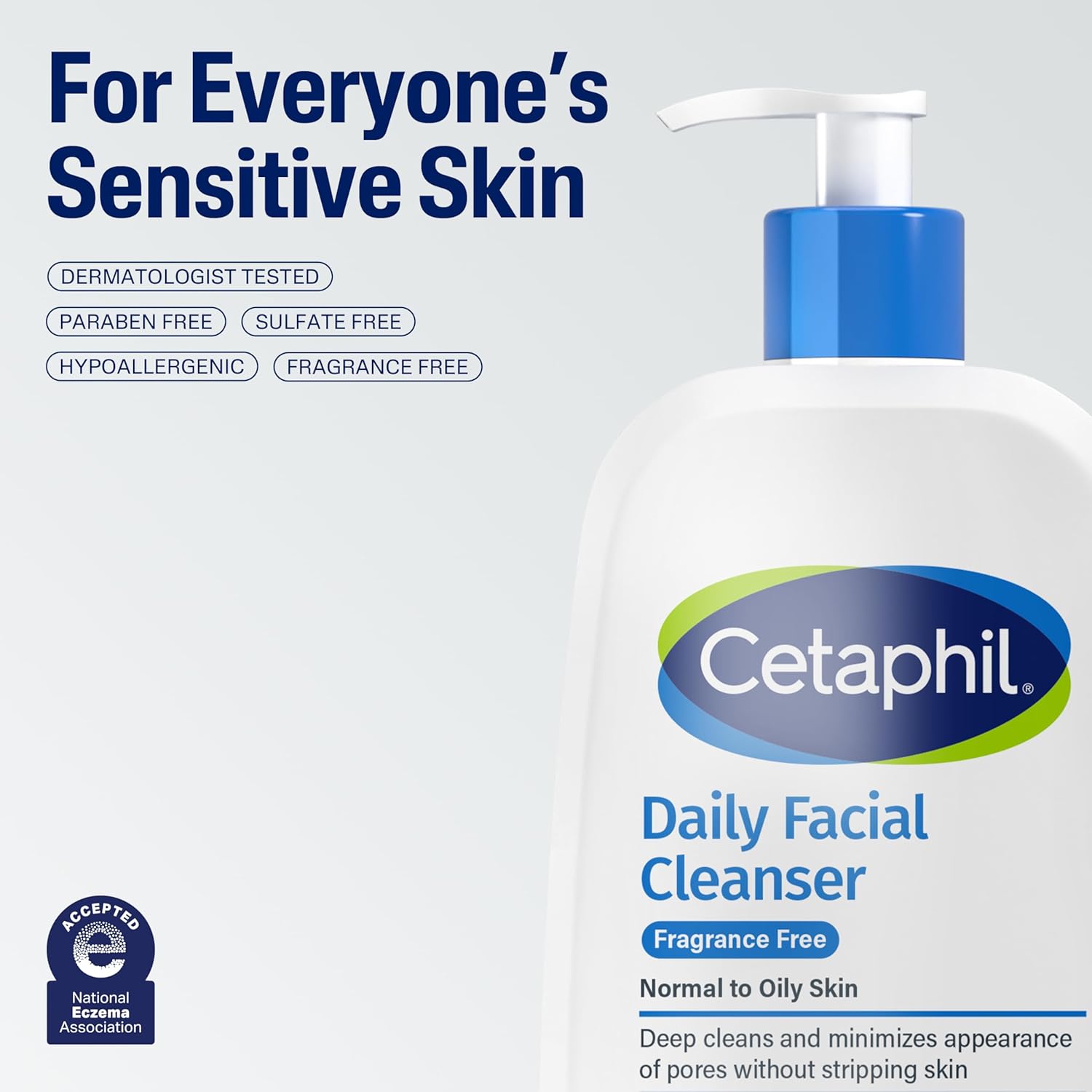 Cetaphil Daily Facial Cleanser fragrance-free 473ml pump bottle blue white