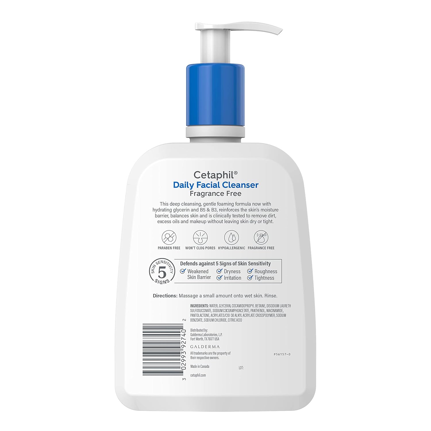 Cetaphil Daily Facial Cleanser fragrance-free 473 ml pump bottle white