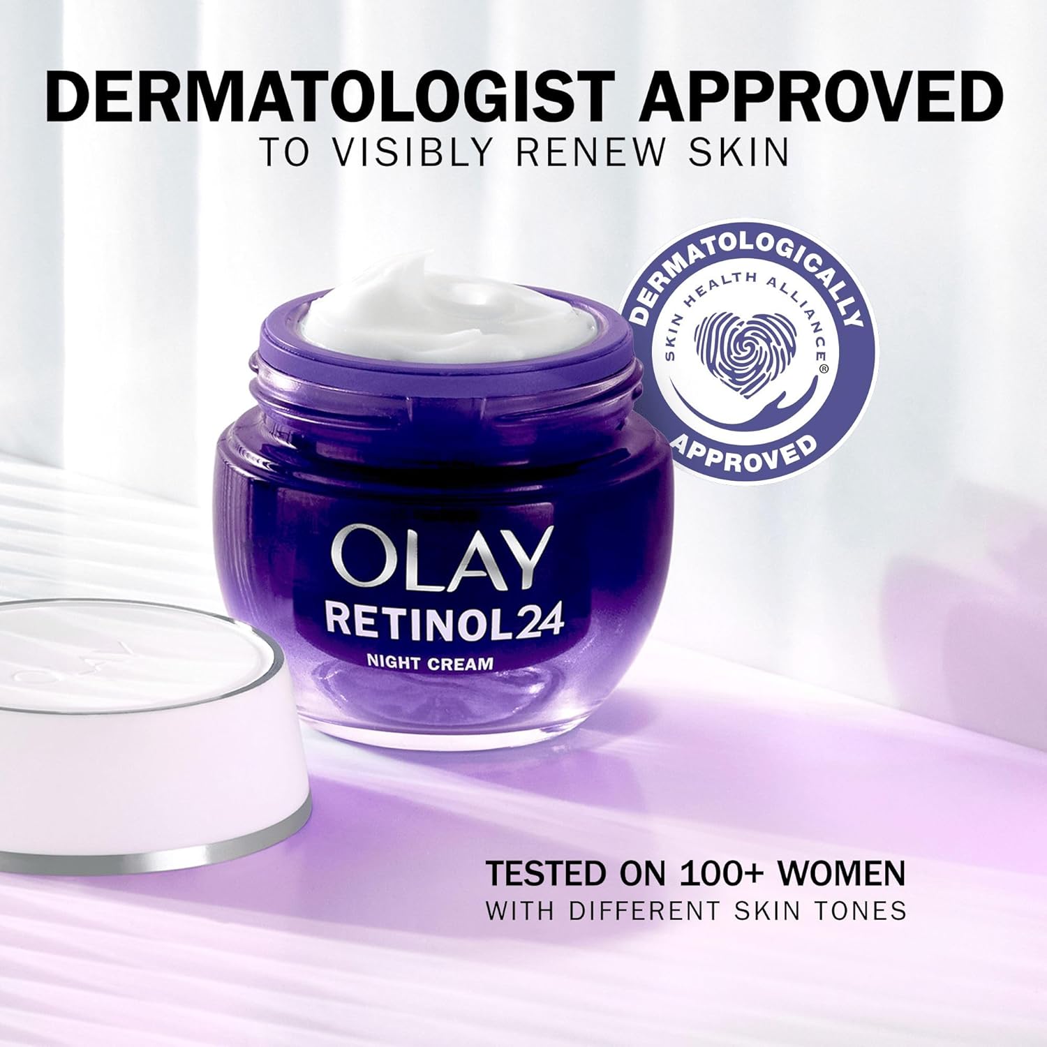 Olay Retinol 24 purple night cream jar 50ml with white cream top