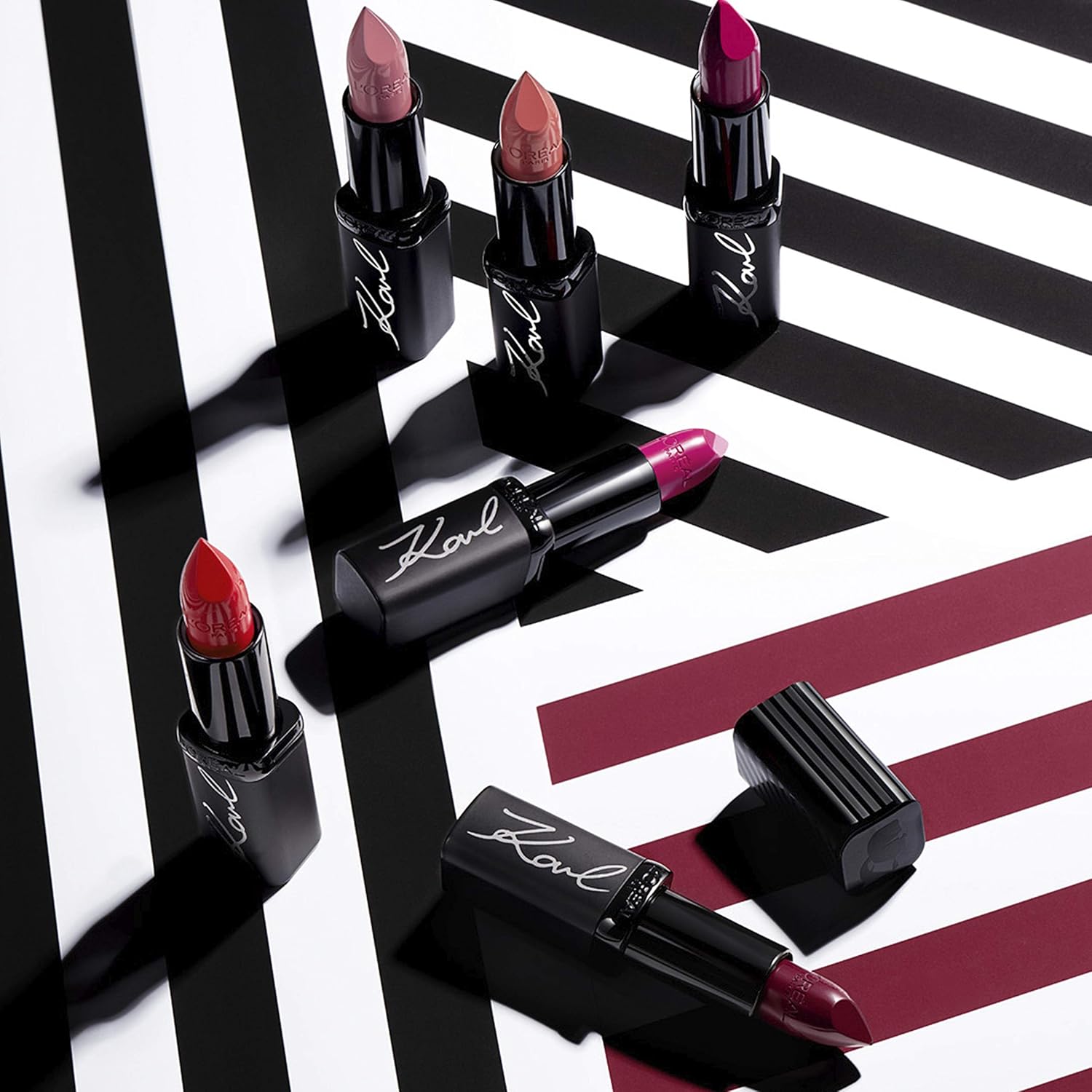 L'Oreal Paris Karl Lagerfeld satin lipstick in multiple shades and finishes