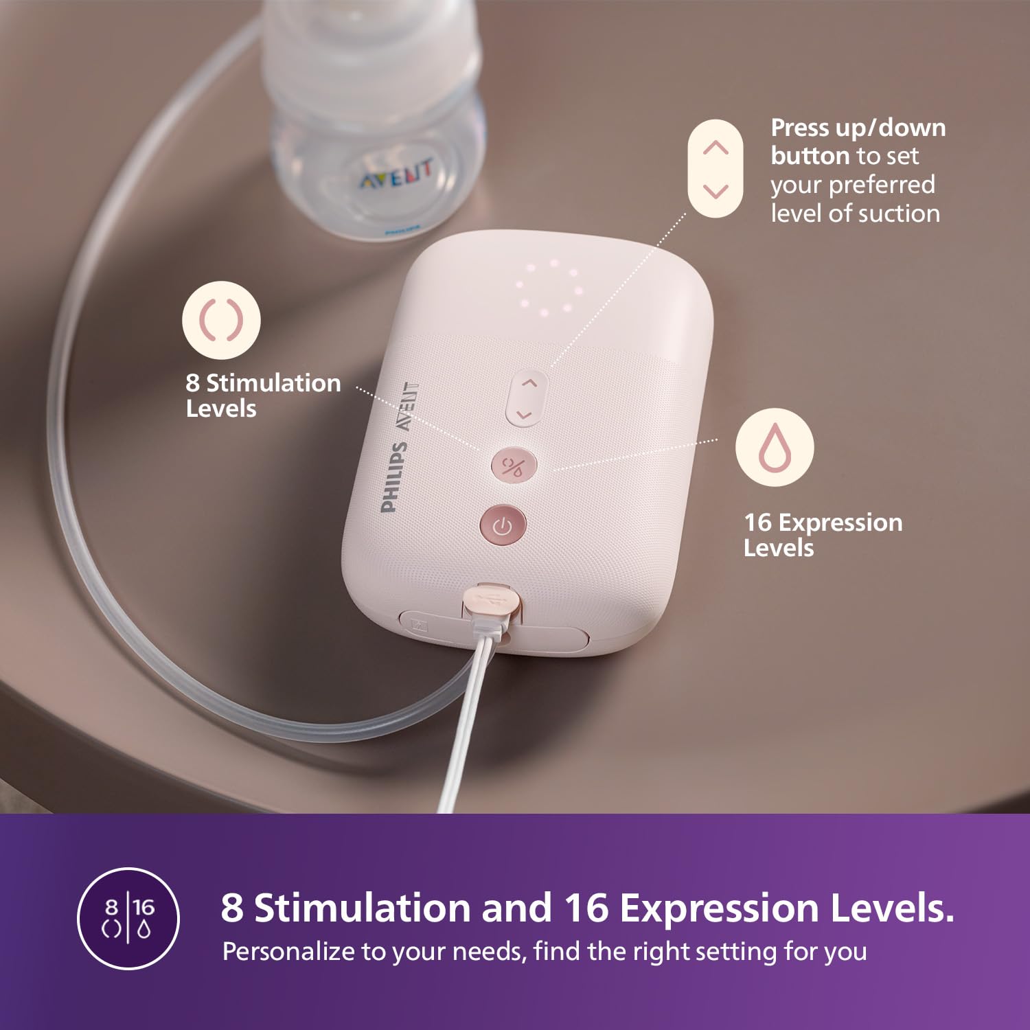 Philips Avent Comfort single electric breast pump white with control buttons