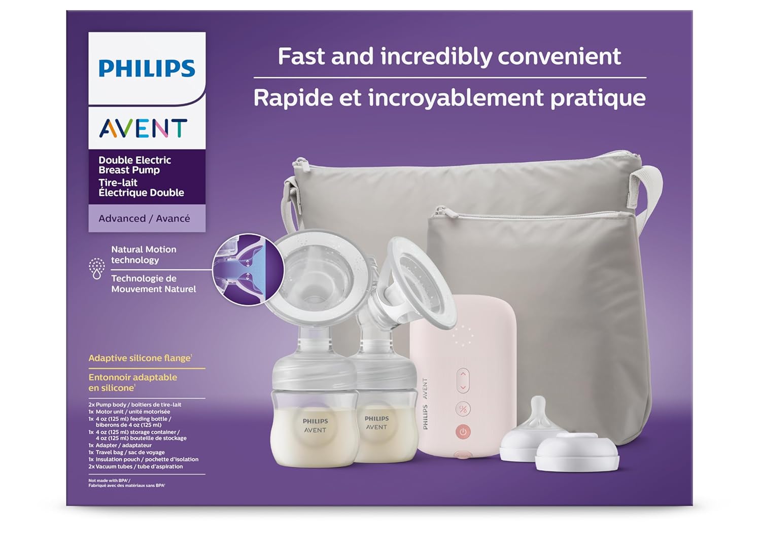 Philips Avent Double Electric Breast Pump Advanced with storage bottles and bag
