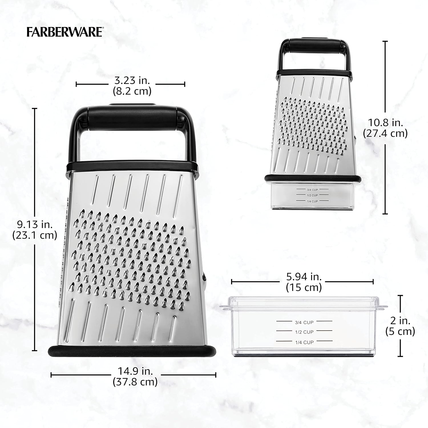 Farberware stainless steel four-sided box grater with storage container