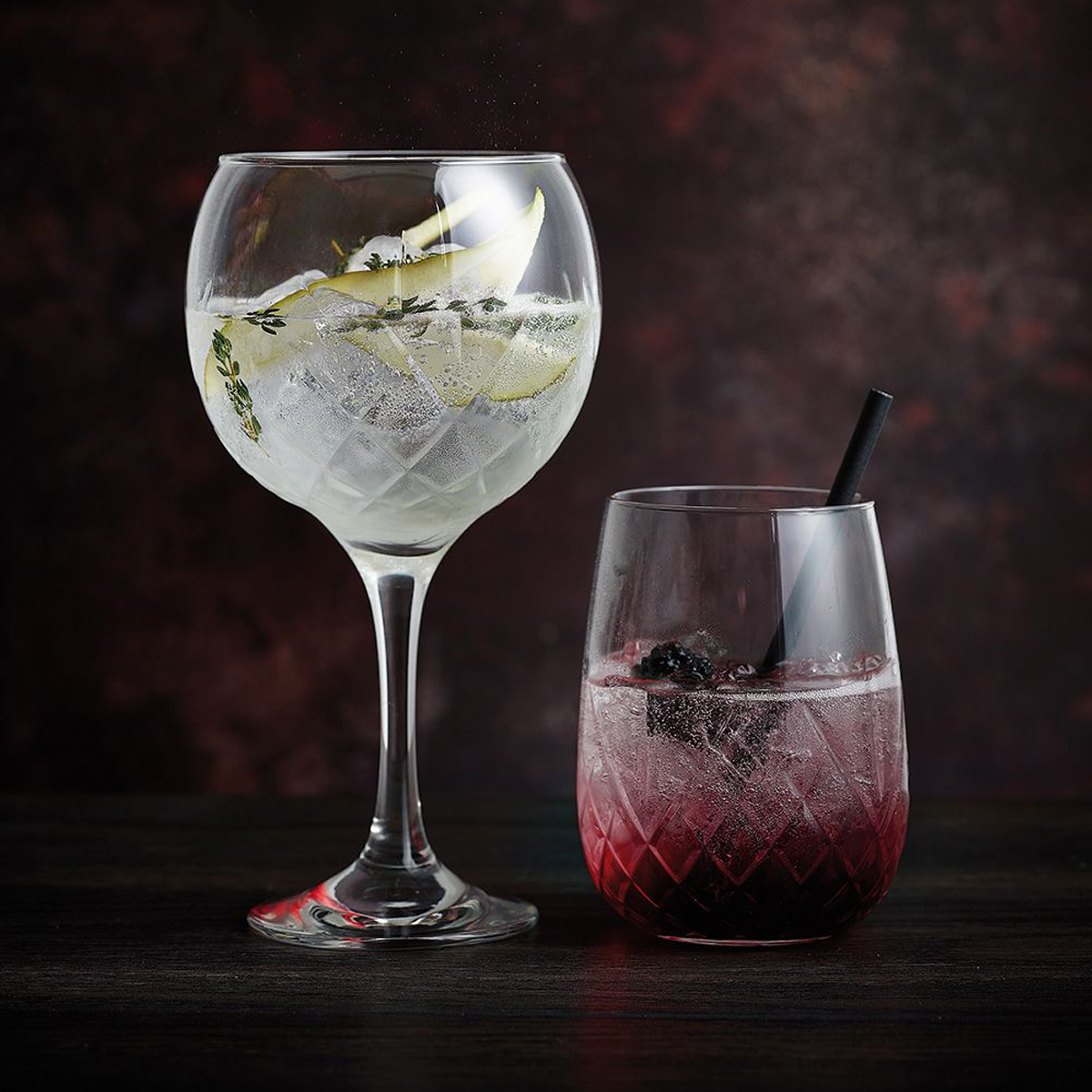 Borgonovo Rococo stemless tumbler 16oz, set of six drinking glasses