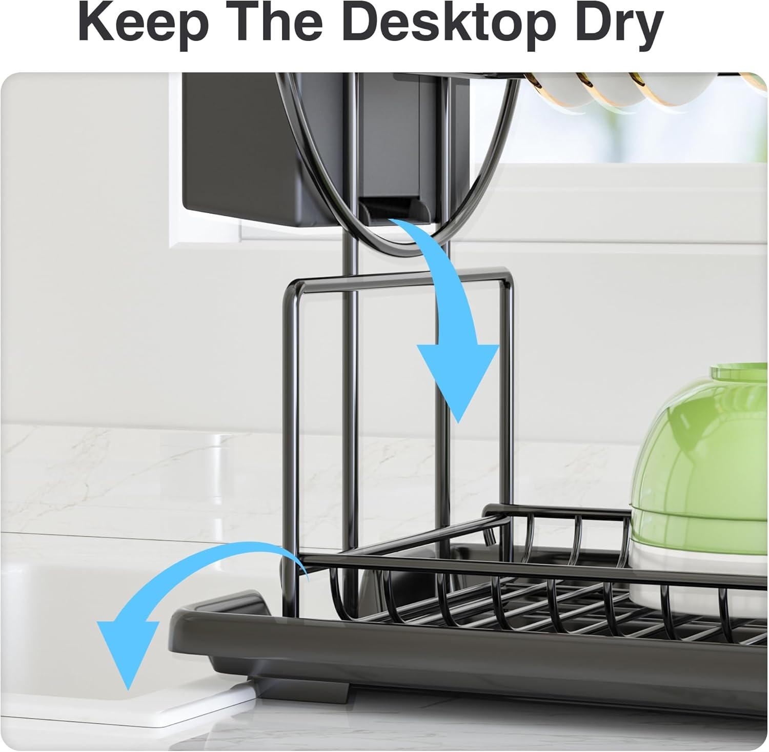 Belfry Kitchen Lovett two tier black dish rack with drainboard tray