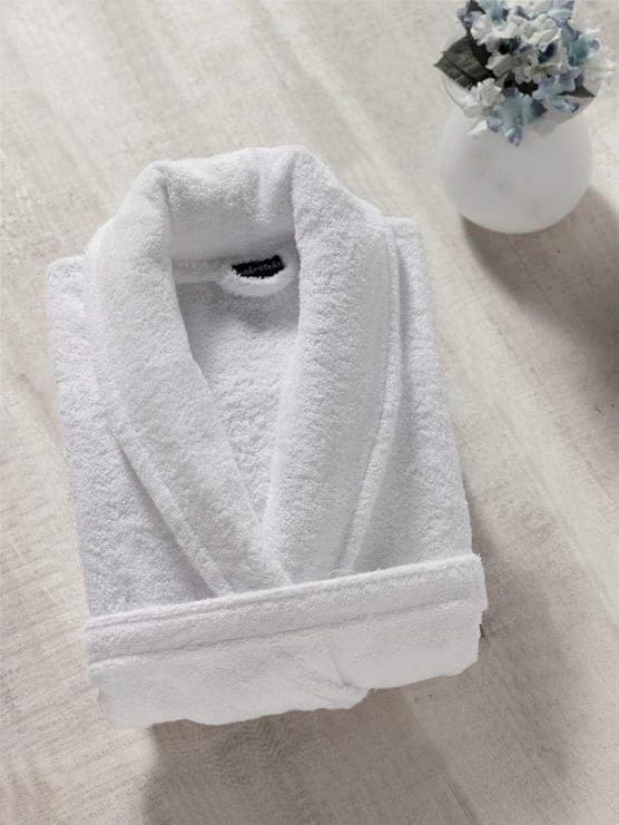 White Pearl Prestige Turkish cotton terry towelling bath robe folded