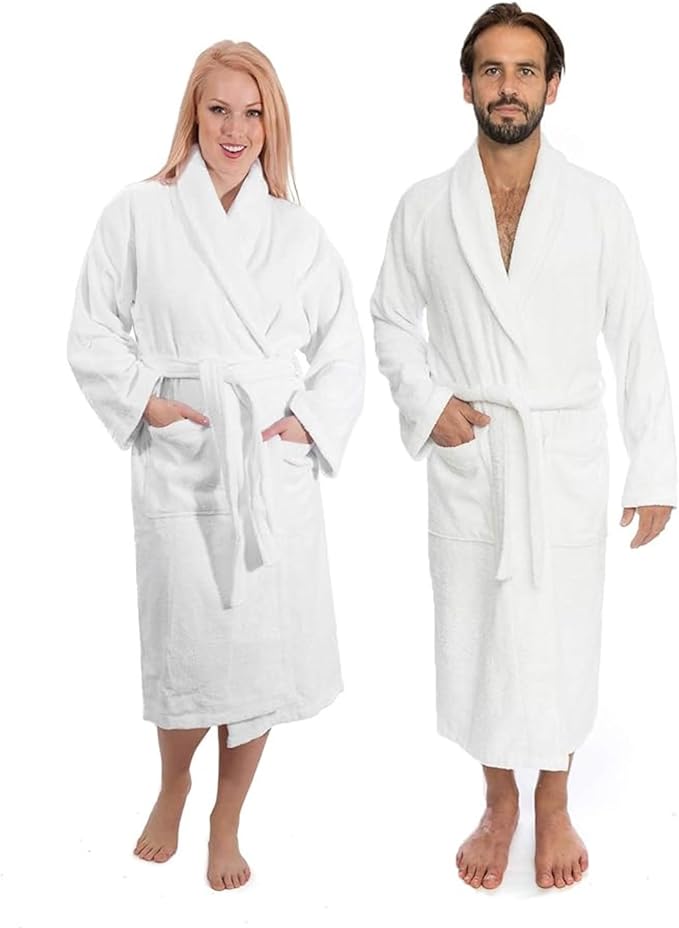 White pearl prestige Turkish cotton terry towelling bath robe unisex