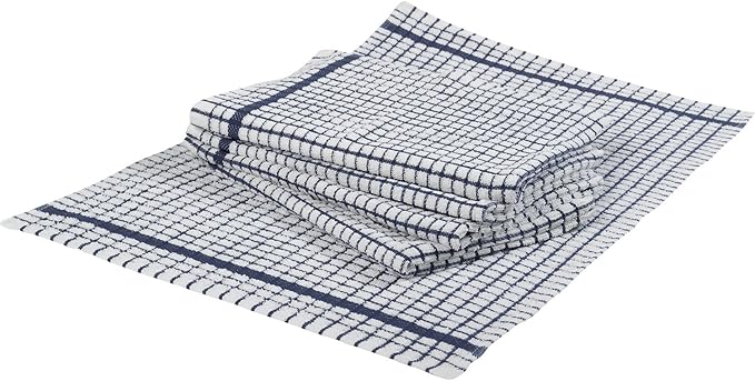 White Pearl blue check cotton terry kitchen tea towels set