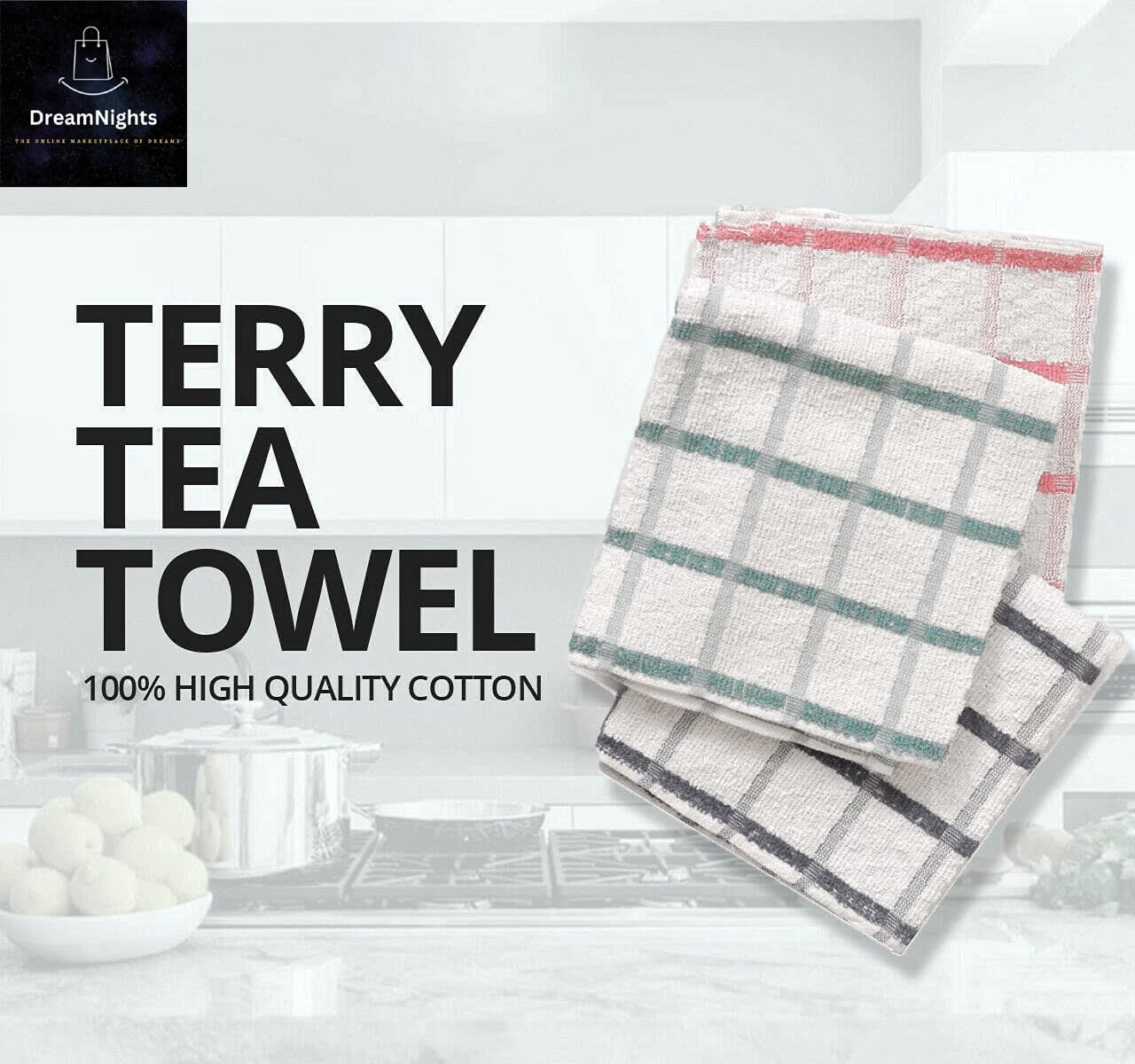 White Pearl terry check tea towels 100% cotton red and green stripes