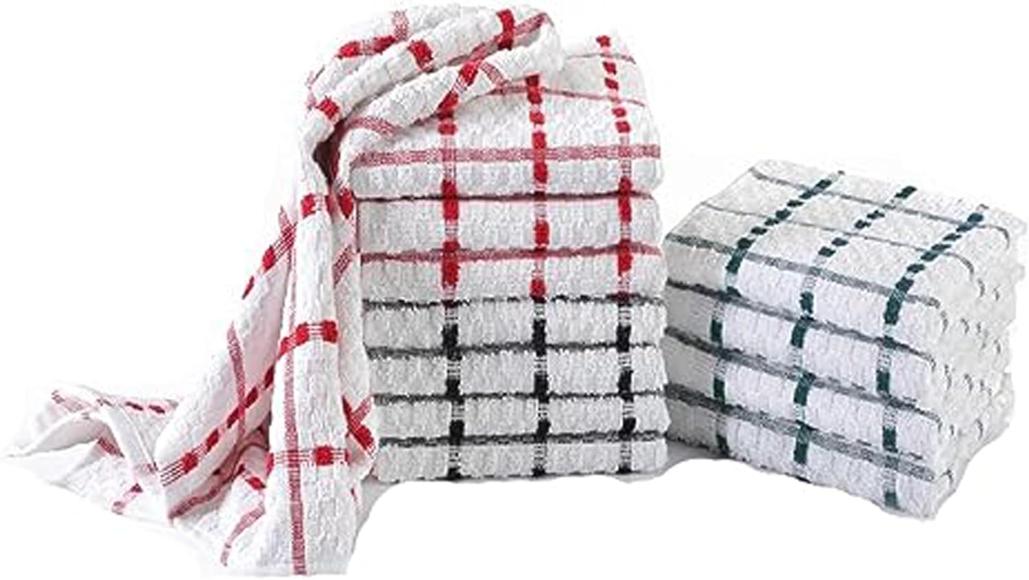 White Pearl cotton terry check tea towels in red and white check pattern